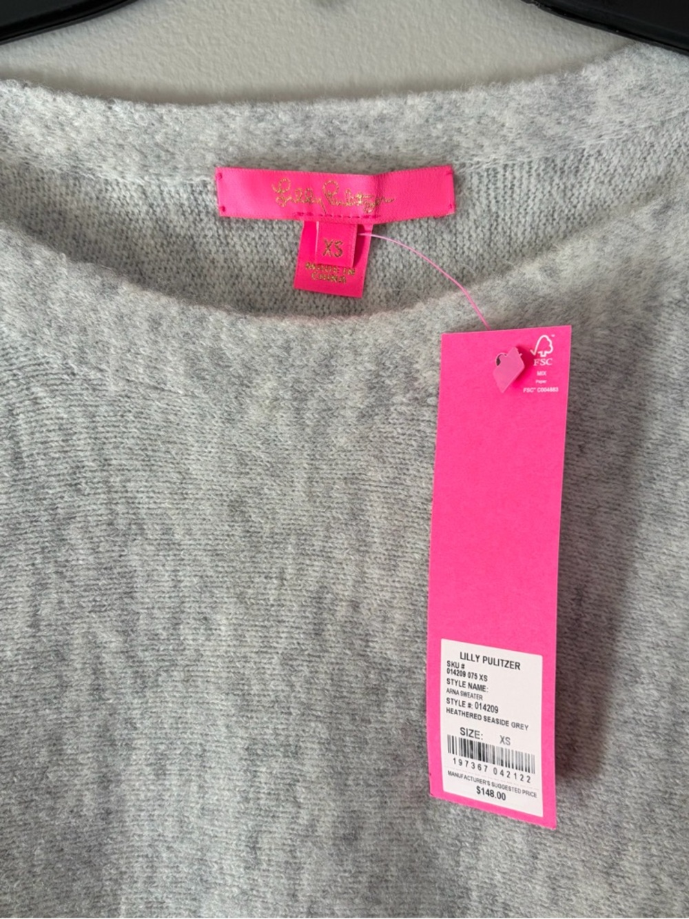 Lilly Pulitzer Heathered Seaside Grey Knit Sweater with Pink Tag - Picture 2 of 3